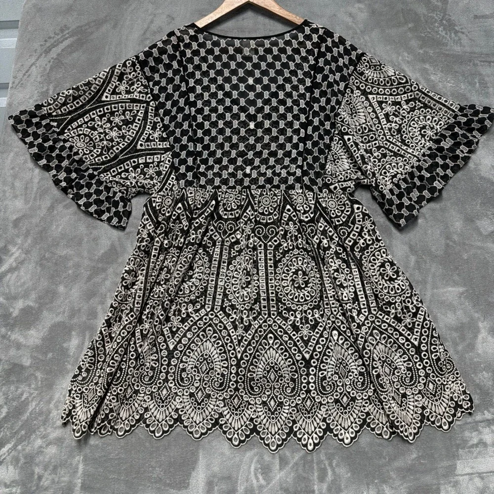 Akemi + Kin Anthropologie Brooke Eyelet Dress Womens 10 Embroidered Lace Boho